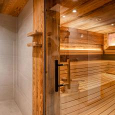 Moderne Sauna mit Dusche